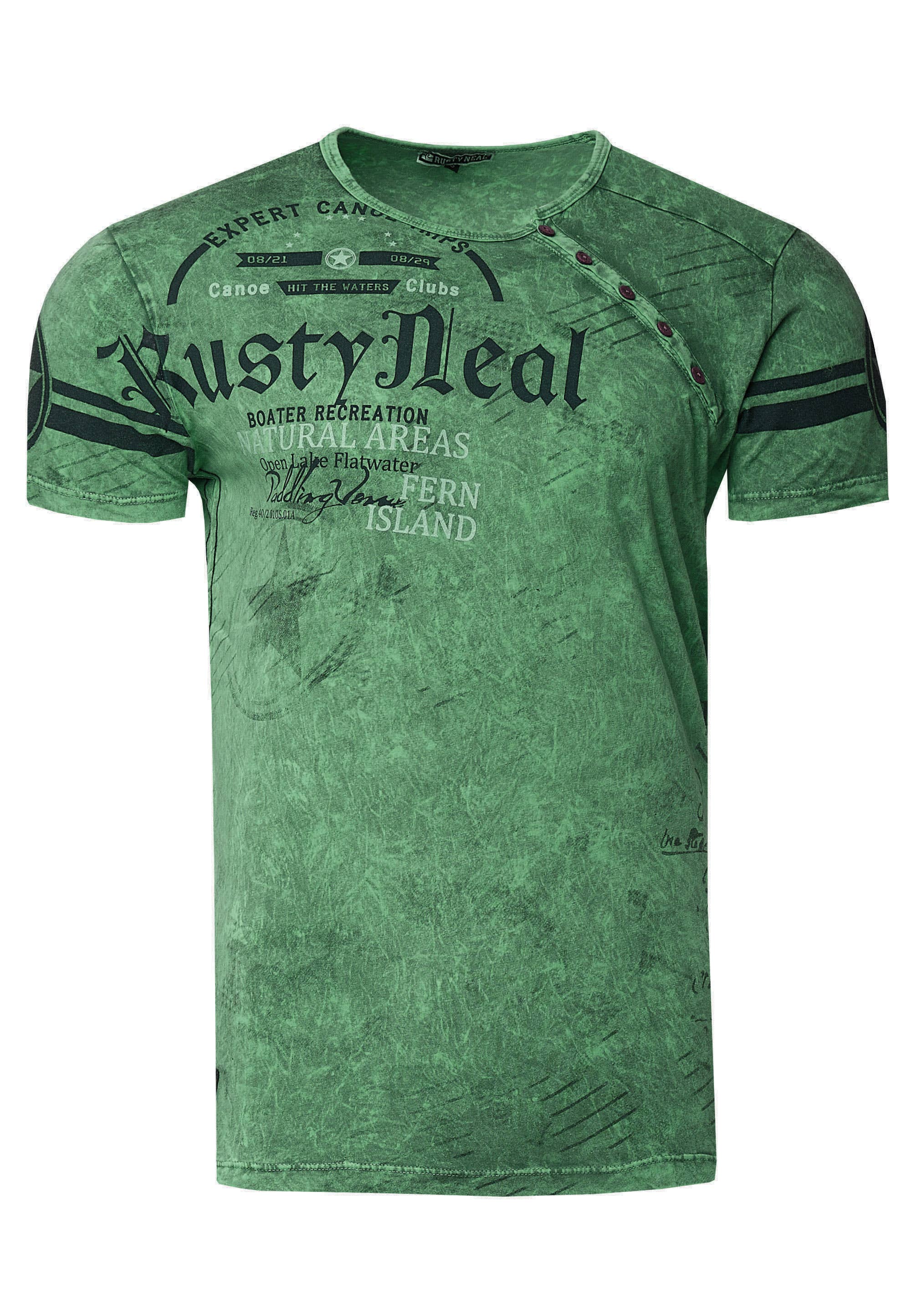 Rusty Neal - Wholesale Screen Printed T-Shirt - Men's - T-shirt with side button placket and logo print 2456