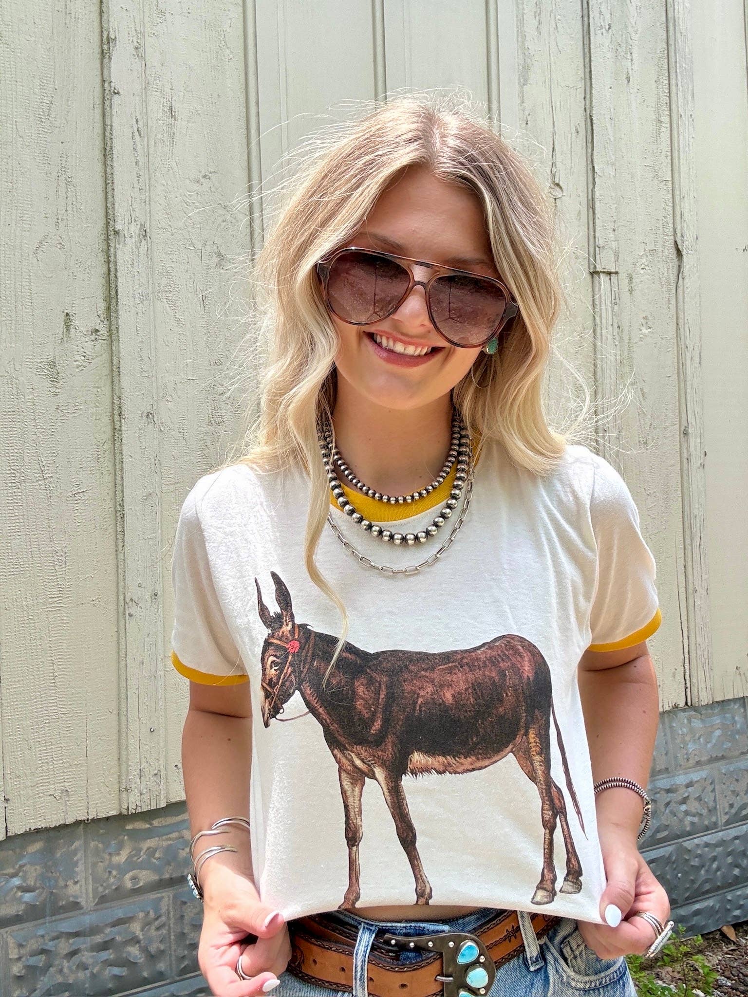 Hank & Scoot - Wholesale Screen Printed T-Shirt - Women's - The Vintage Donkey Ringer Tee