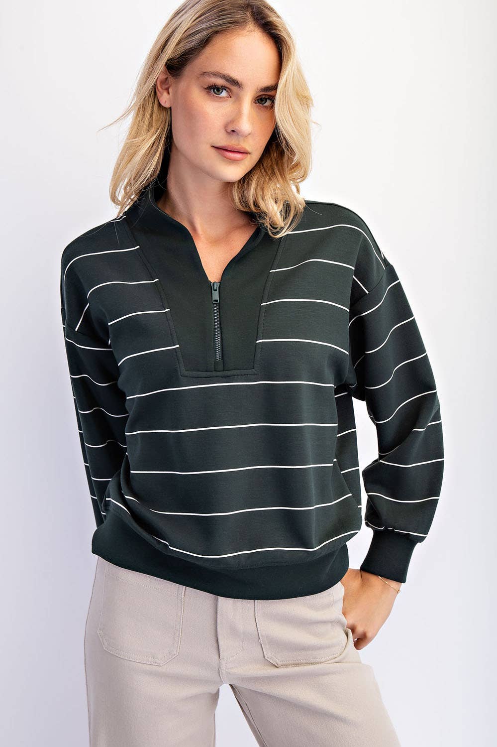 Rae Mode - Wholesale Jacket - Women's - MODAL SCUBA STRIPE V-NECK JACKET24