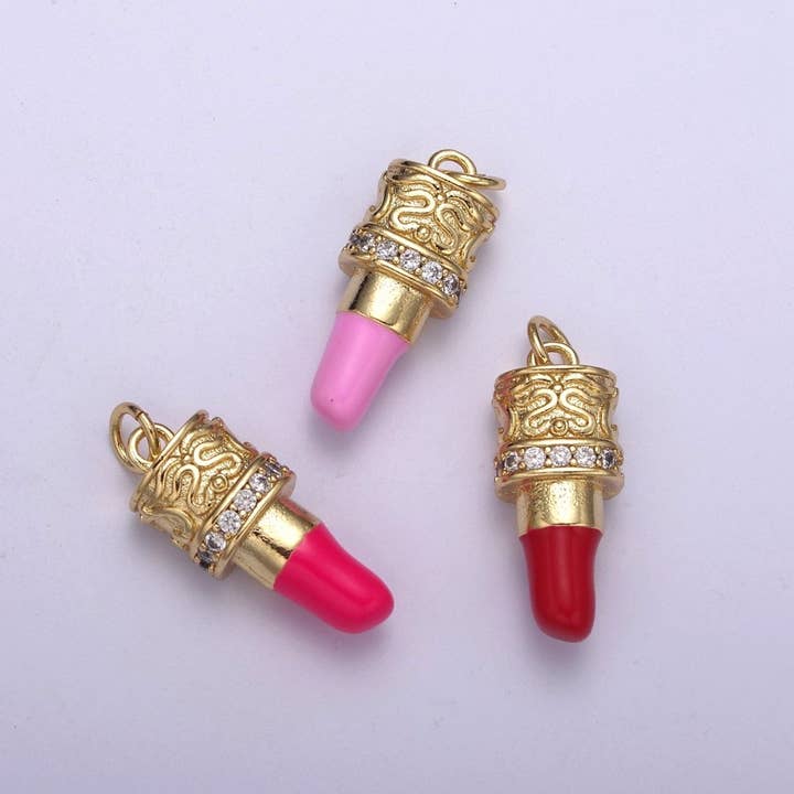 CZ Pave Pink Lipstick Charm, Lipstick Charm, Make-up Charm, Bracelet Charm, Necklace Charm,25X8.8mm, Jewelry Making Charm N-258 - N-259 for wholesale by Aim Eternal