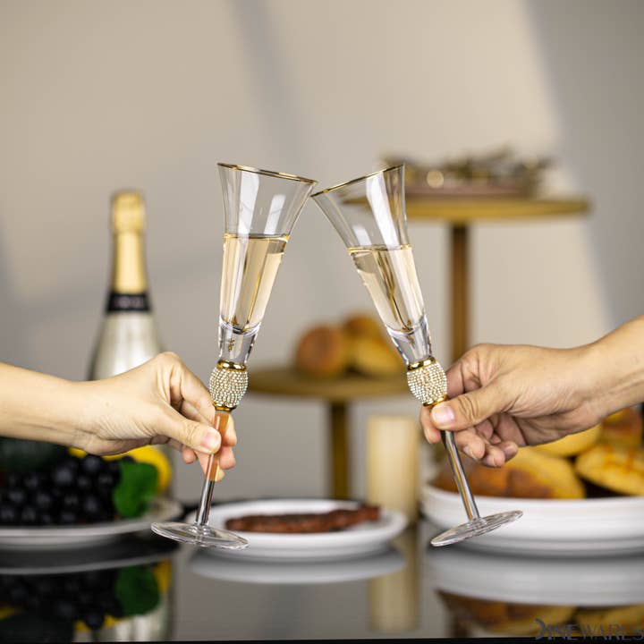 Quickway Imports - Wholesale Champagne Flute - Crystal Set Champagne Glasses with Diamond Rhinestone, 7 oz