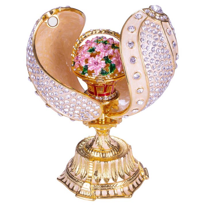 danila-souvenirs - Wholesale Jewelry Box/Organizer - Faberge Twisted Egg Jewelry box with Basket cream