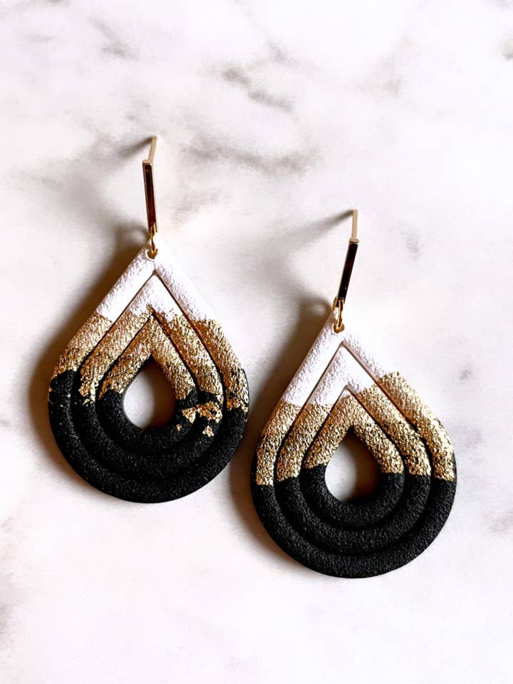 Black, White, & Gold Clay Earrings for wholesale by Clay by K