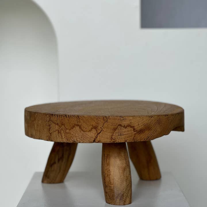 Office Objets - Wholesale Stool - Small low three-legged stool in upcycled blond teak D:30 H:1589