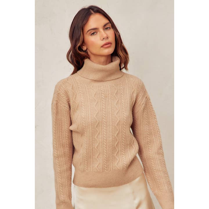 Dress Forum - Wholesale Knit Sweater - Women's - Fluffy Cable Detail Turtle Neck Sweater (1)1