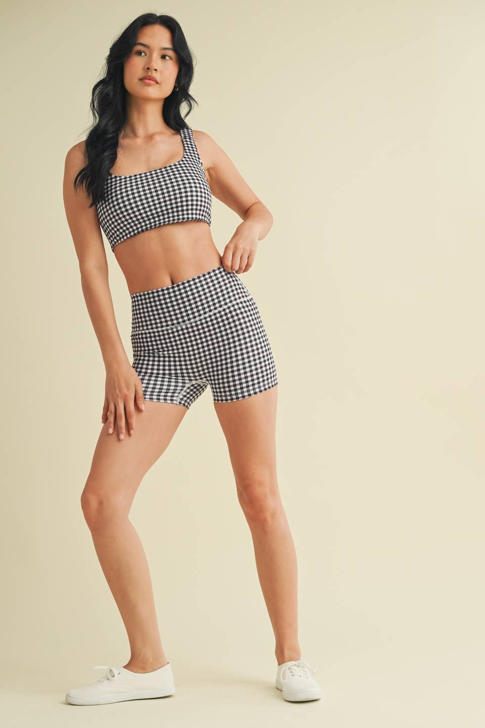 KIMBERLY C – wholesale Athletic shorts – Women's – Gingham Print Mid-Rise Mini Shorts23