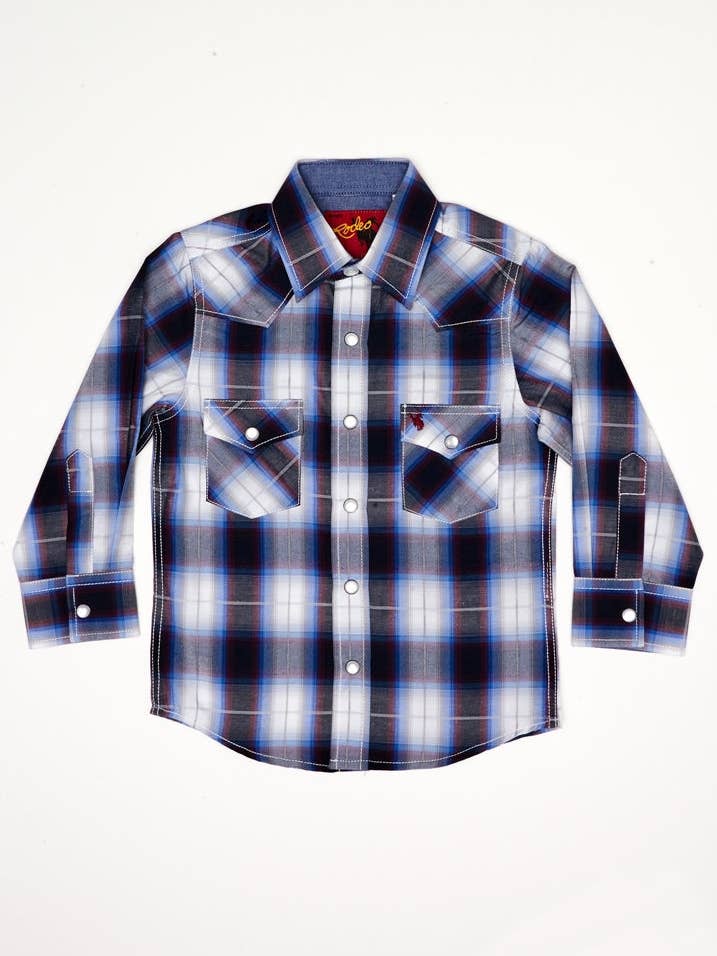 RODEO CLOTHING KID'S PLAID WESTERN LONG SLEEVE SNAP SHIRTS for wholesale by Rodeo Clothing