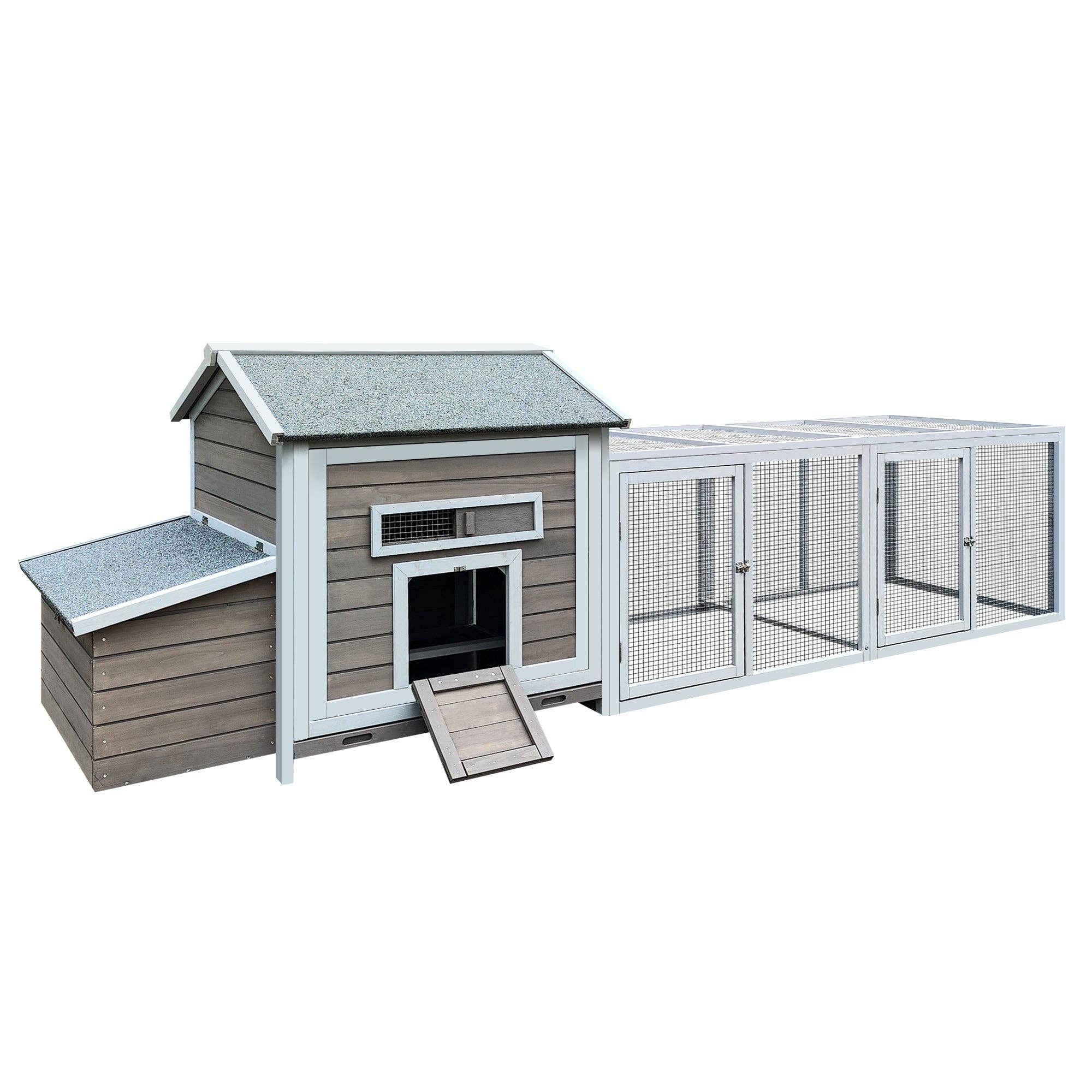 39F Inc. - Wholesale Outdoor Ornament/Decor - 118in Outdoor Wooden Chicken Coop with Nesting Box, Gray7