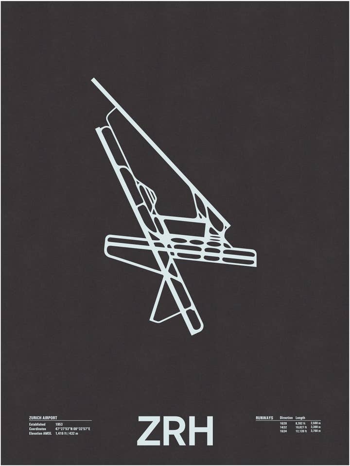 ZRH: Zurich Airport Screenprint for wholesale by NOMO Design