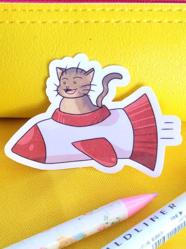 Rocket Cat Benji Sticker for wholesale by JamKats