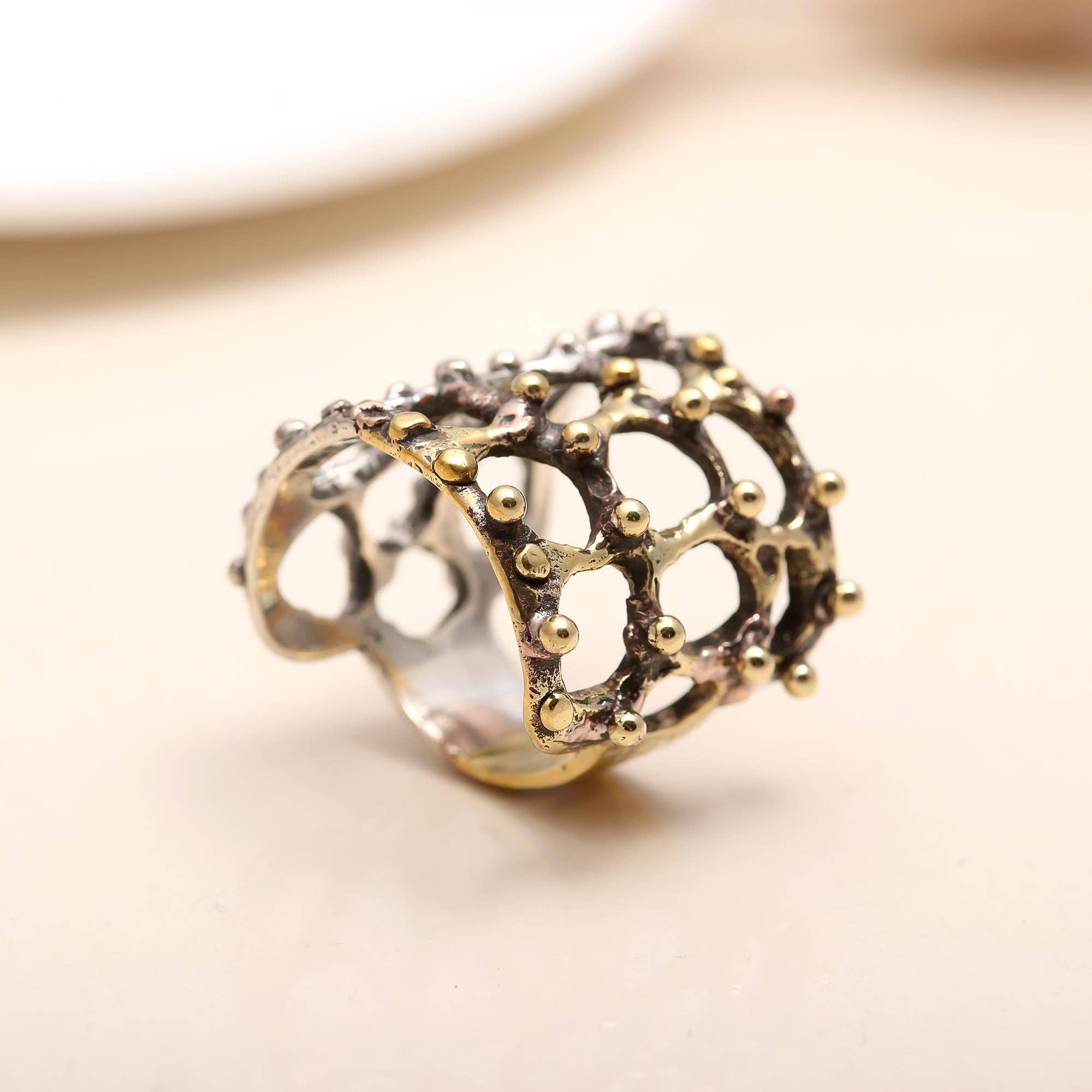 AG 925 JEWELLERY - Wholesale Cocktail/Statement Ring - 925 Silver Dual Tone Textured Ring3