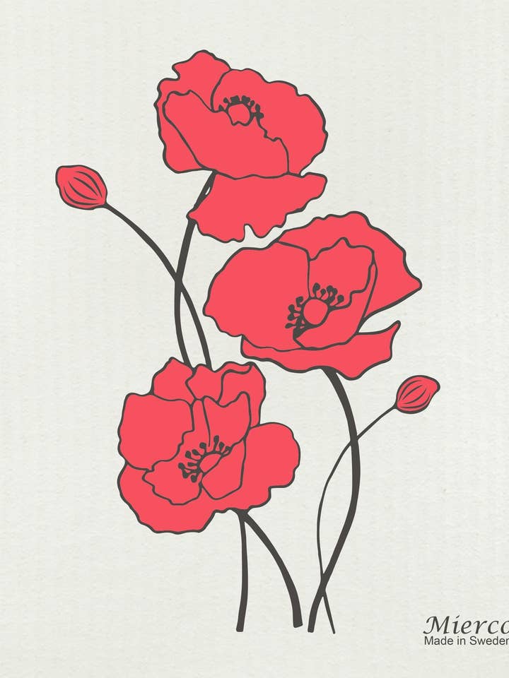 2DC Poppies White Swedish Dishcloths for wholesale by Mierco European Linens