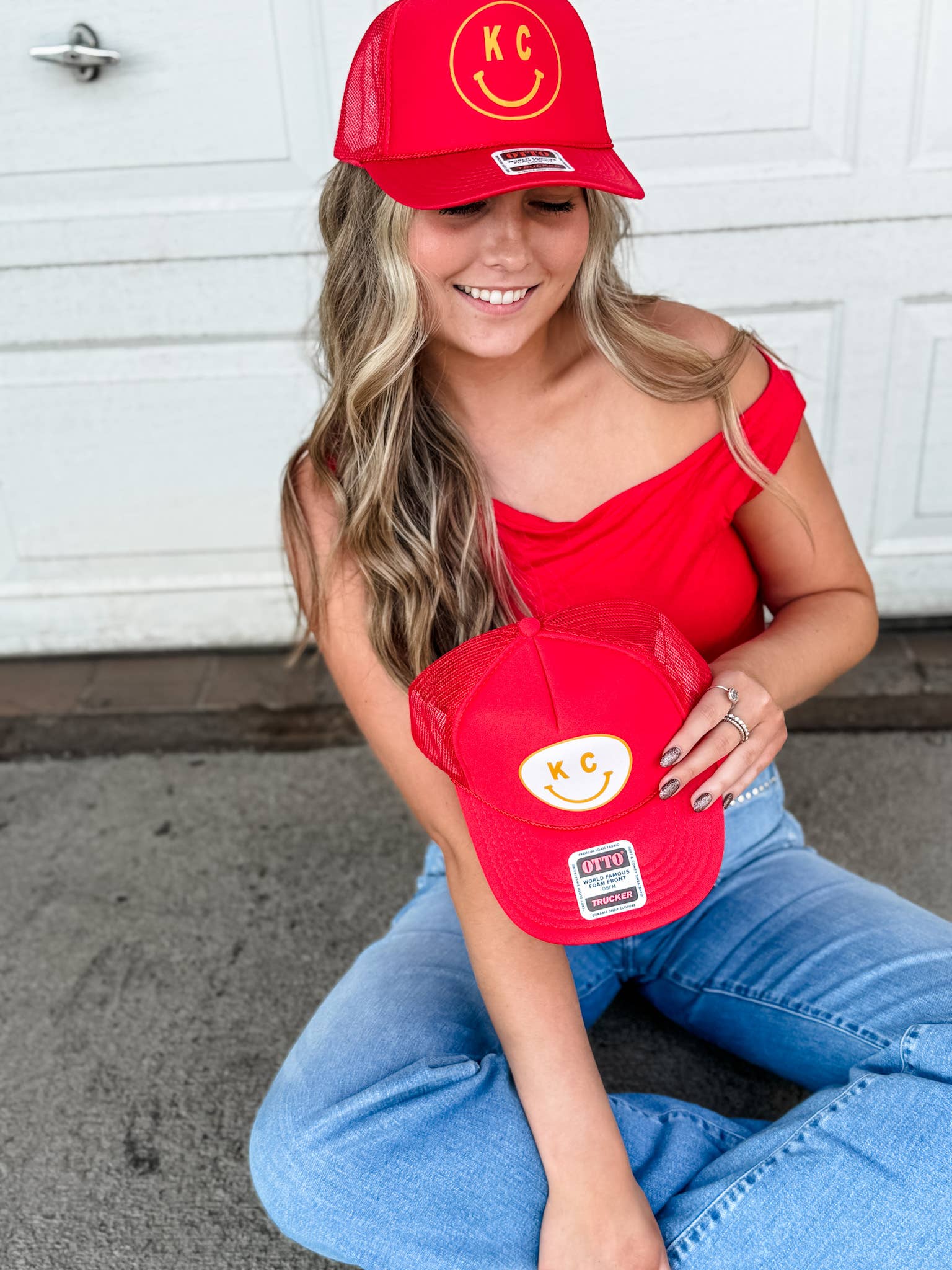 Ruby Red Threads - Wholesale Trucker Hat - Women's - KC Smiley Trucker Hat Gold • 2 Options1
