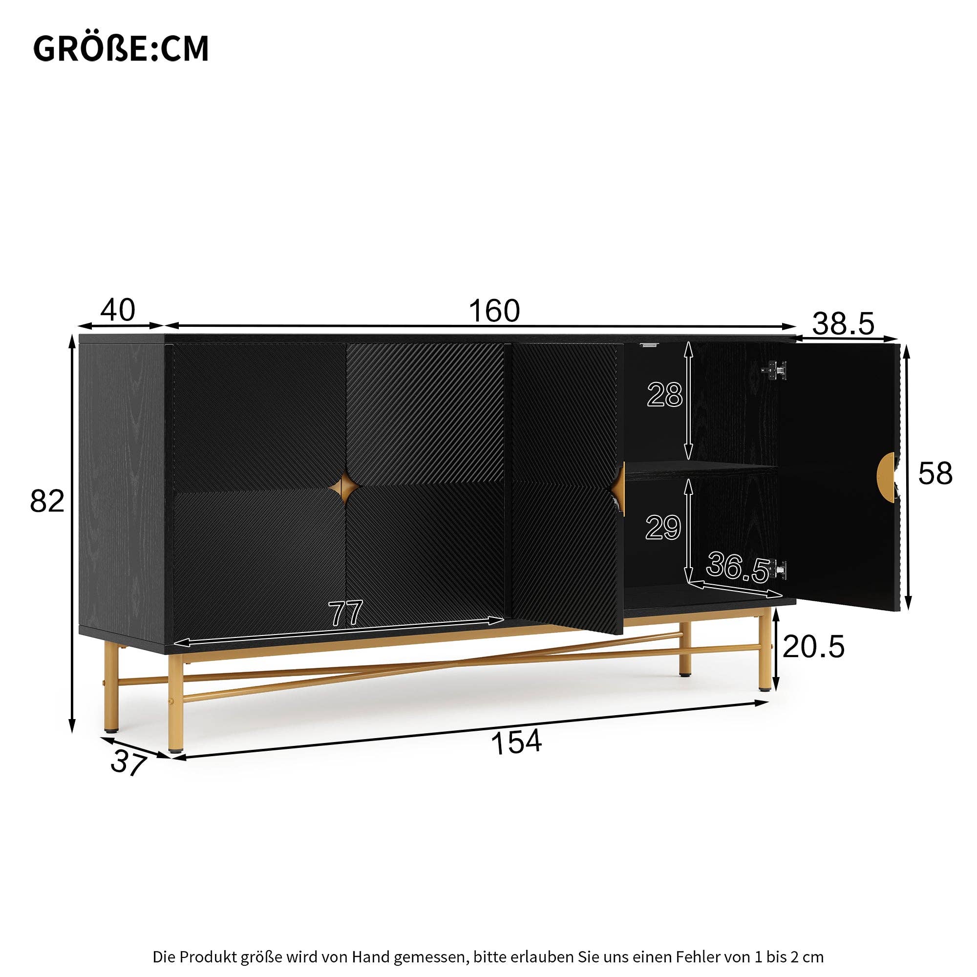 Urban Meuble - Wholesale Cabinet - Black sideboard with wood-effect embossed texture, 4 doors, luxury style with golden accent POLLENBASK16