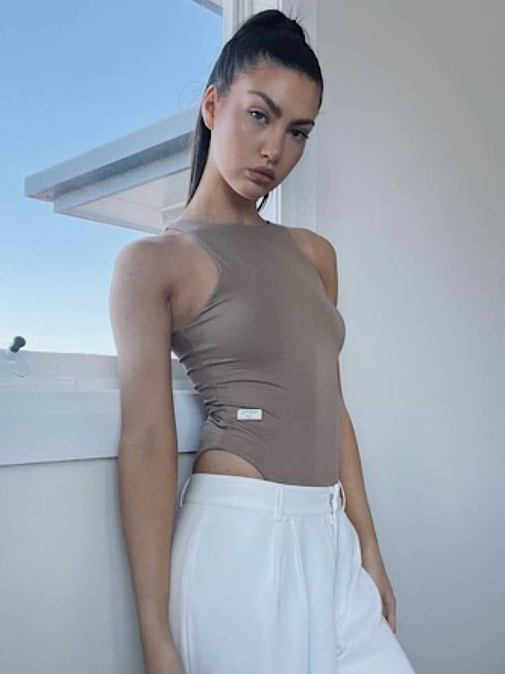 Mietta's Ultra-Soft Contouring Sleeveless Bodysuit - Brown for wholesale by Mietta Leisurewear