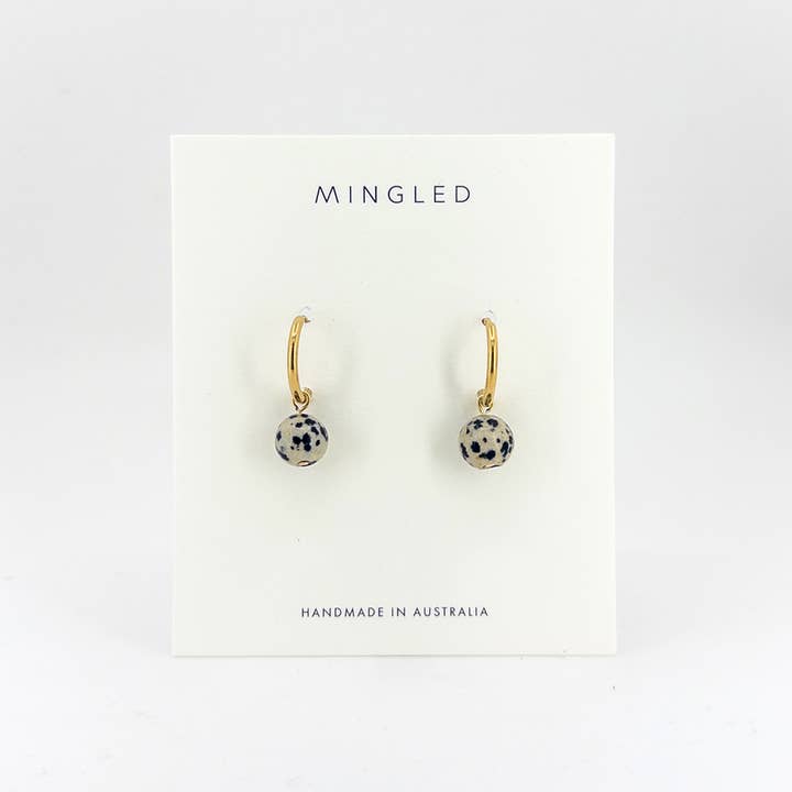 Mingled - Wholesale Huggie earrings - Gold Huggie Earrings with Removable Dalmation Jasper Charm1