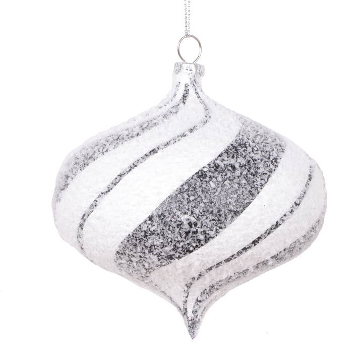 Vickerman 4" White Black Swirl Onion Ornament, 4 per bag. for wholesale by Vickerman