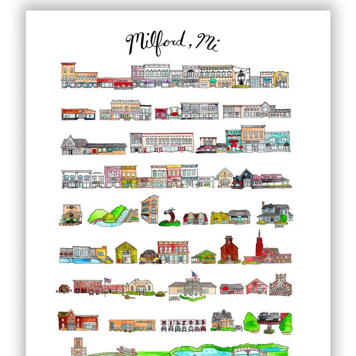 Milford, Michigan Print for wholesale by Jodi Lynn's Emporium of Doodles