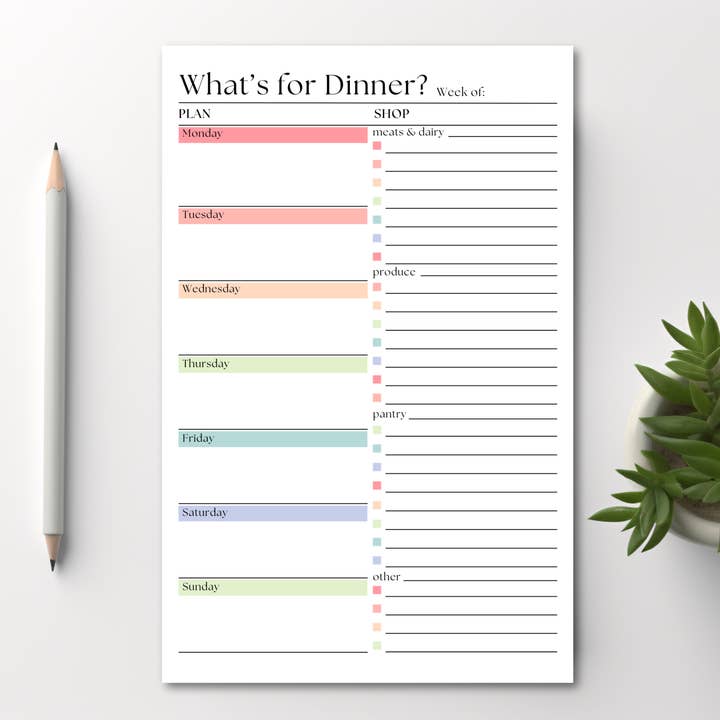 Eleventh and Taylor - Wholesale Notepad - Weekly Meal Planner and Shopping List: 50-Page Notepad1