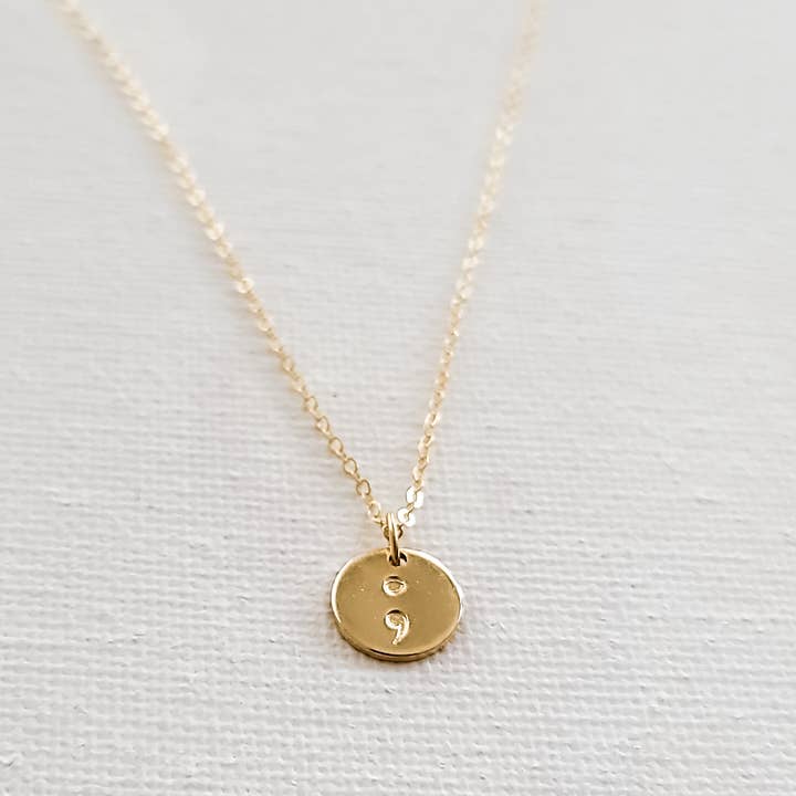 GiGisPetals - Wholesale Pendant/Charm Necklace - Project Semicolon 9mm Necklace in Gold, Rose Gold, & Silver