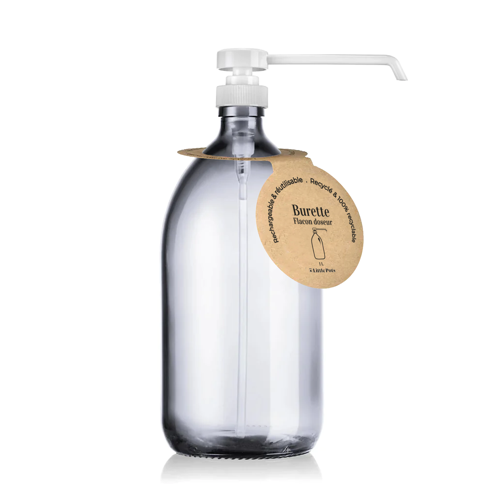 Little Pots - Wholesale Soap Dispenser - 1L refillable white glass dosing pump bottle2