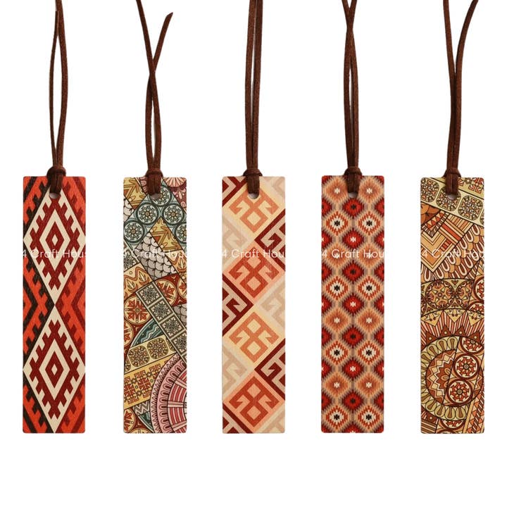 Bohemiska träbokmärken (set om 5) - Heminredning & presenter för wholesale av 194 Craft House