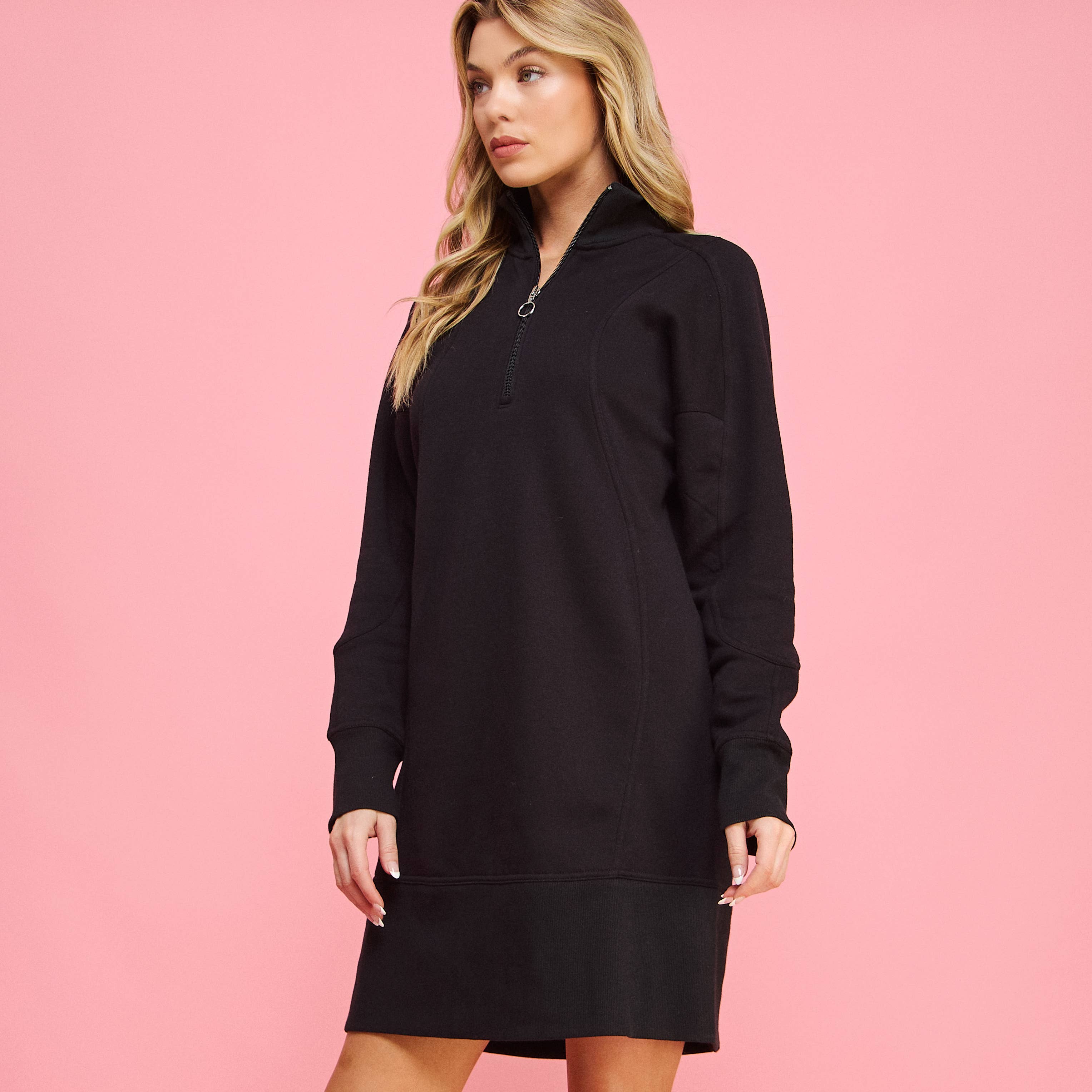 FREEZIA - Wholesale Dress - Women's - FRENCH TERRY HALF ZIP PULLOVER SWEATSHIRT DRESS-FZ0010-D33