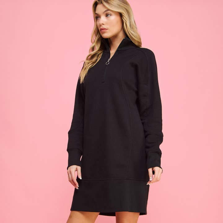 FREEZIA - Wholesale Dress - Women's - FRENCH TERRY HALF ZIP PULLOVER SWEATSHIRT DRESS-FZ0010-D33