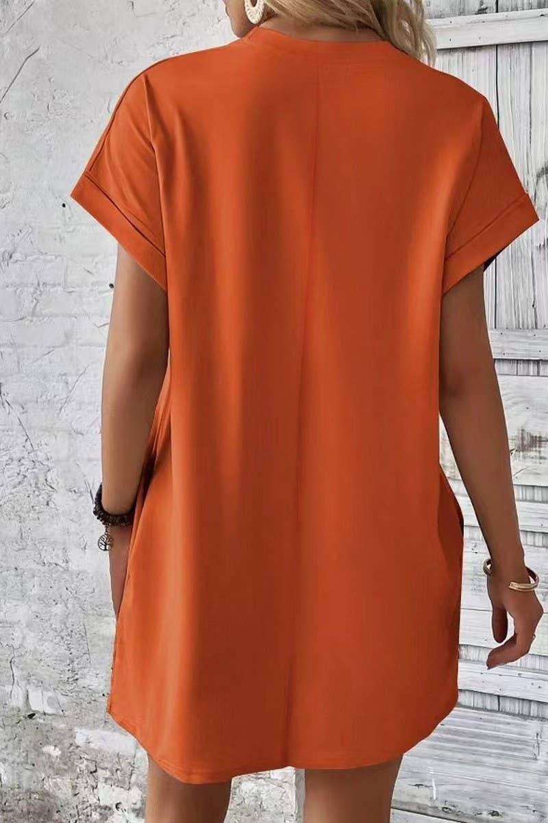 NINEXIS - Vente Robe – femme - CWDSD3628_ROBE COURTE À COL ROND ET POCHES AMPLES DE COULEUR UNIE26