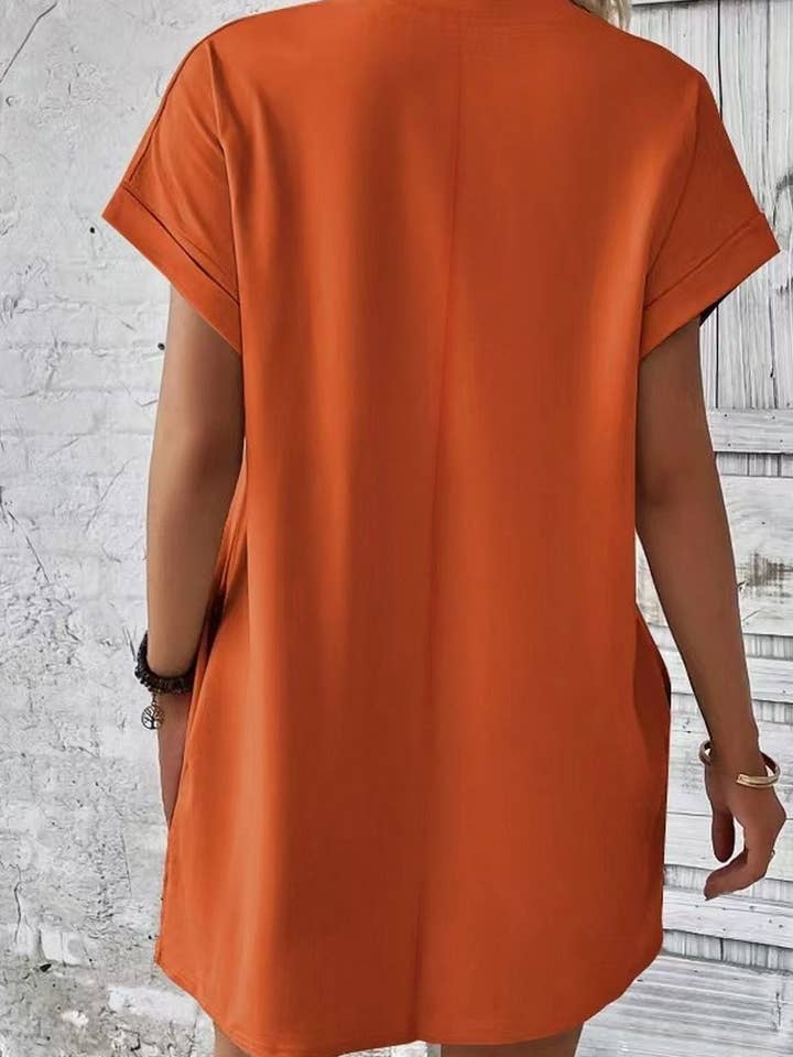 NINEXIS - Vente Robe – femme - CWDSD3628_ROBE COURTE À COL ROND ET POCHES AMPLES DE COULEUR UNIE26