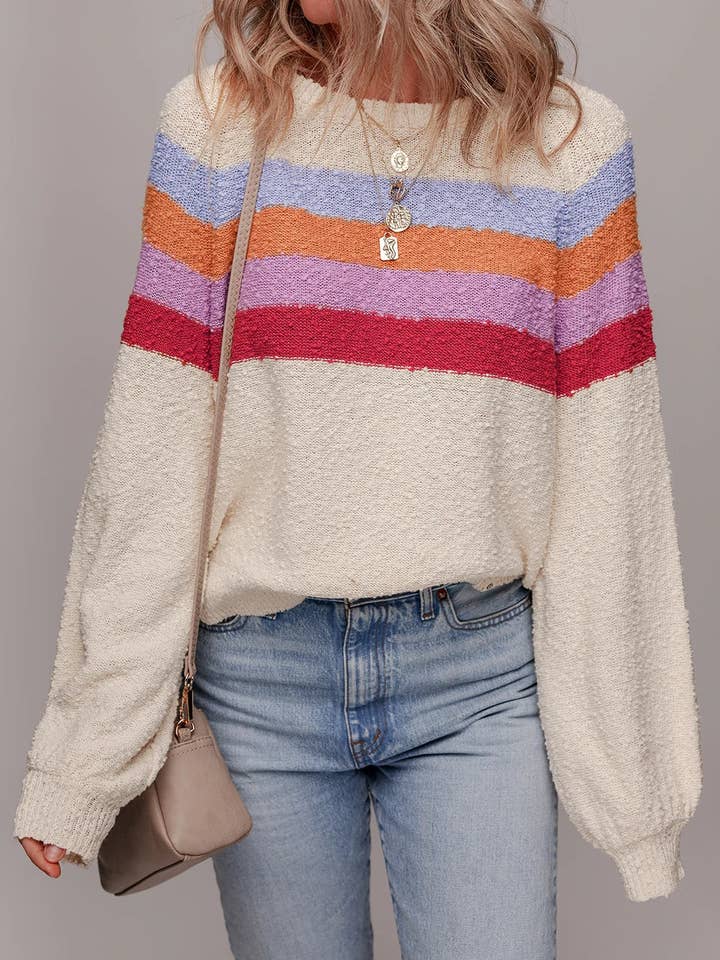 Jet Stream Striped Color Block Loose Sleeve Chic Sweater for wholesale by Lovesoft
