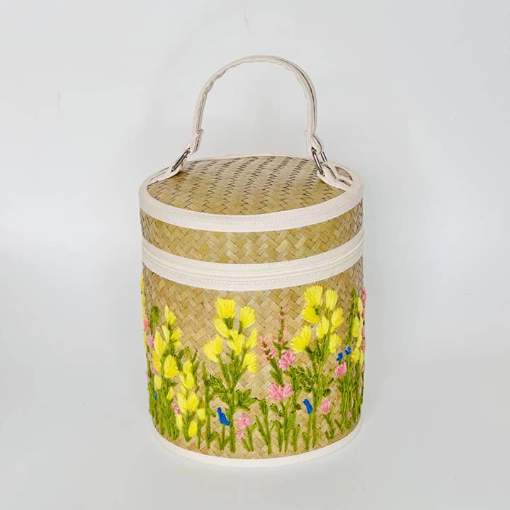 Beige & Co Thai Crafts - Wholesale Basket - Floral Garden Hand Embroidery on Natural Hand Woven Basket5