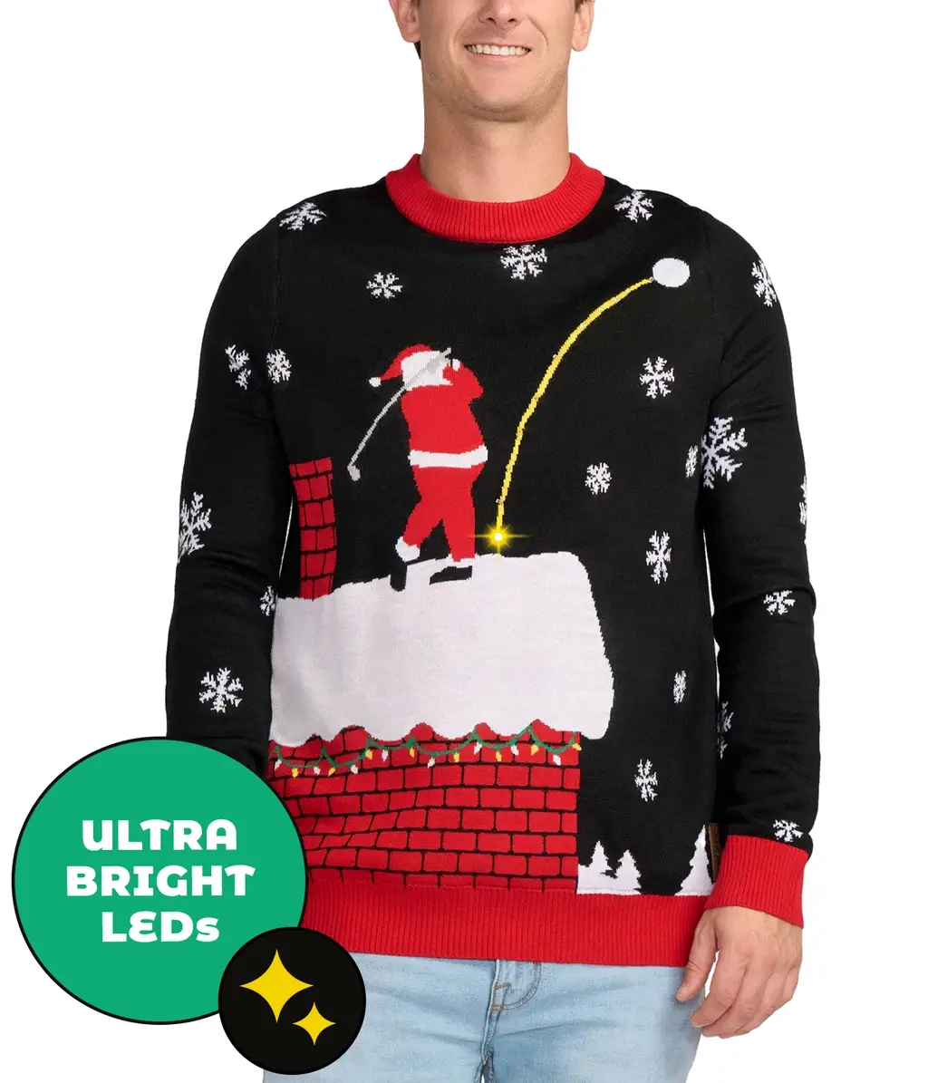 Pull lumineux Santa Slice - Tricot de Noël amusant pour homme pour la vente par Tipsy Elves