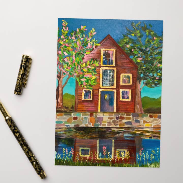 Cottage Enchanté - Carte de vœux artistique et fantaisiste pour la vente par Kelly Beyer Art Cards & Prints