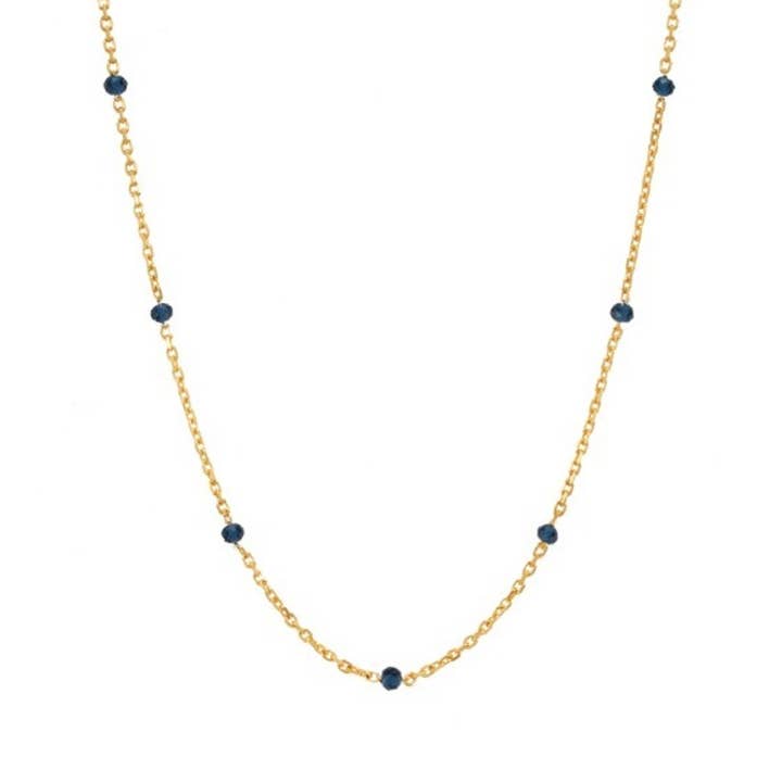 0166 Sort Spinel Station halskæde (Guld Vermeil/925 Sølv) for engroshandel hos Dalbit New York Jewelry