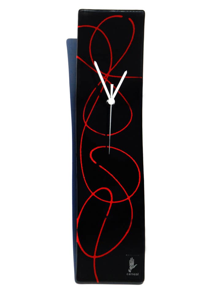 Reloj de pared Geo, negro y rojo, 10 x 41 cm para venta al por mayor de CARNEOL GLASS