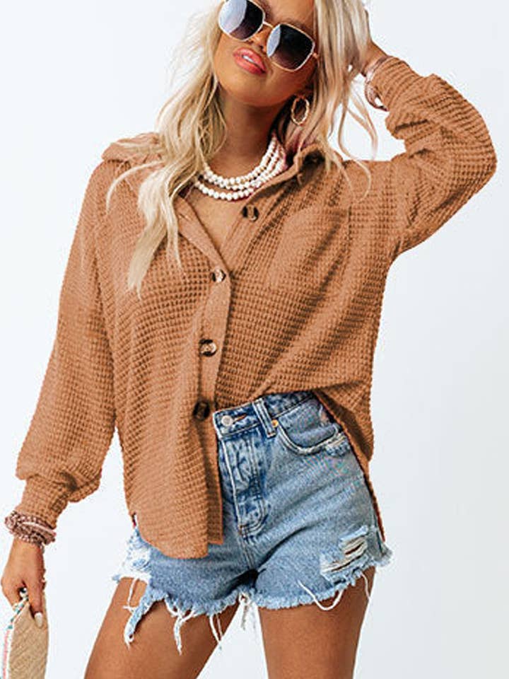 Lovesoft - Wholesale Button Down Shirt - Women's - Waffle Knit Button Up Casual Shirt11