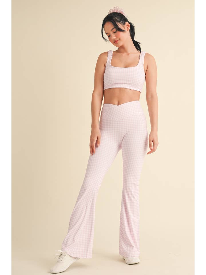KIMBERLY C - Wholesale Athletic/Lounge Leggings - Women's - Gingham Print High Waist Crossover Flare Legging