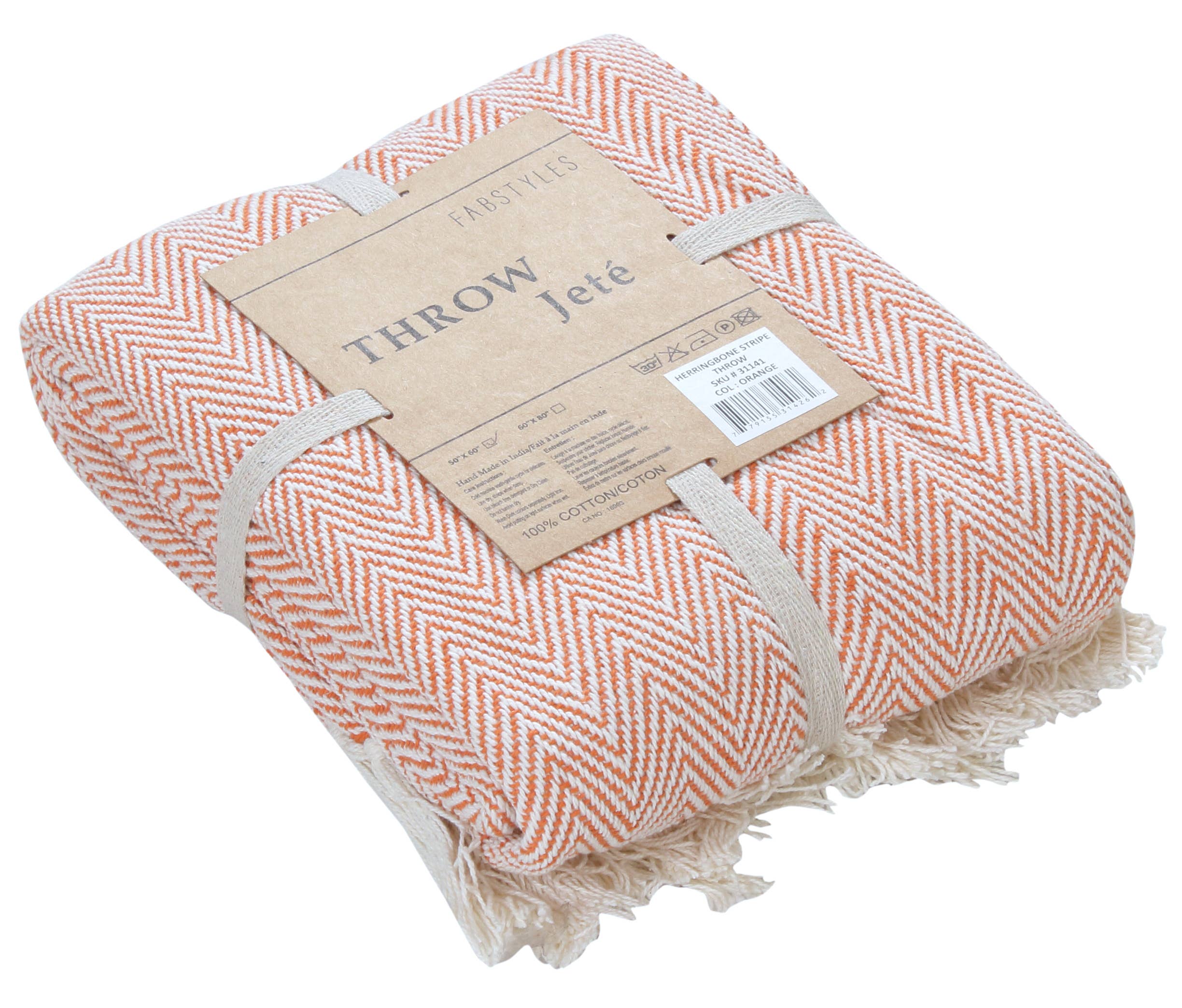 Fabstyles - Wholesale Decoratiedeken - Fabstyles Visgraat gestreept katoenen deken franjes17