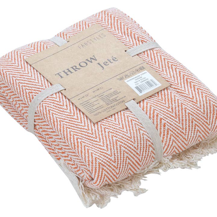 Fabstyles - Wholesale Throw Blanket - Fabstyles Herringbone Stripe Cotton Throw Blanket Fringes17