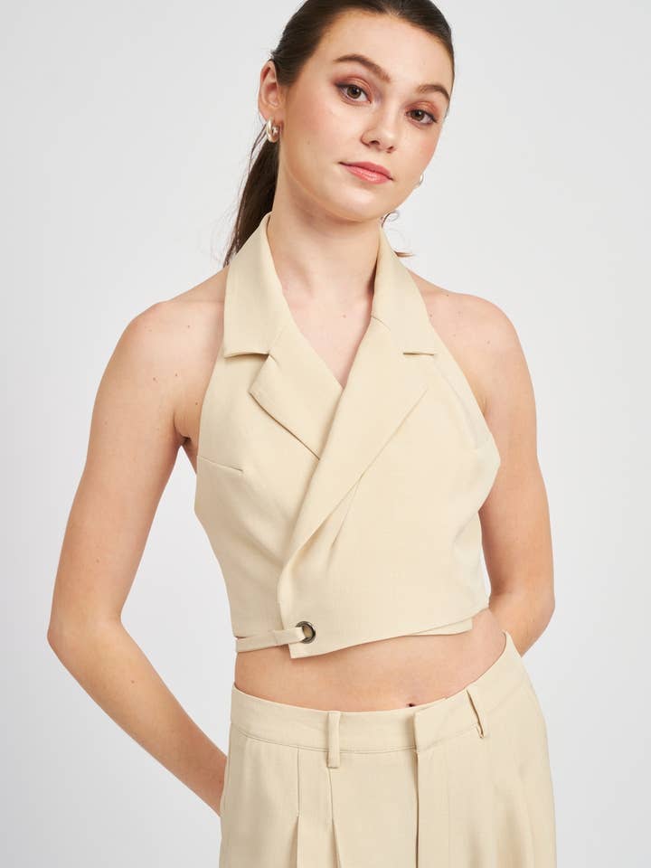 CROPPED HALTER SURPLICE TOP for wholesale by Emory Park
