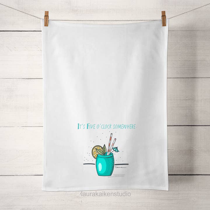 Party It's Five O'clock Somewhere - Designer Tea Towel for wholesale by Laura K Aiken Studio