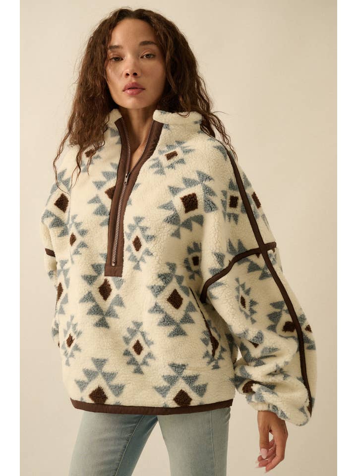 Promesa USA - Wholesale Knit Sweater - Women's - Geometric-Print Sherpa Fleece Half-Zip Pullover11