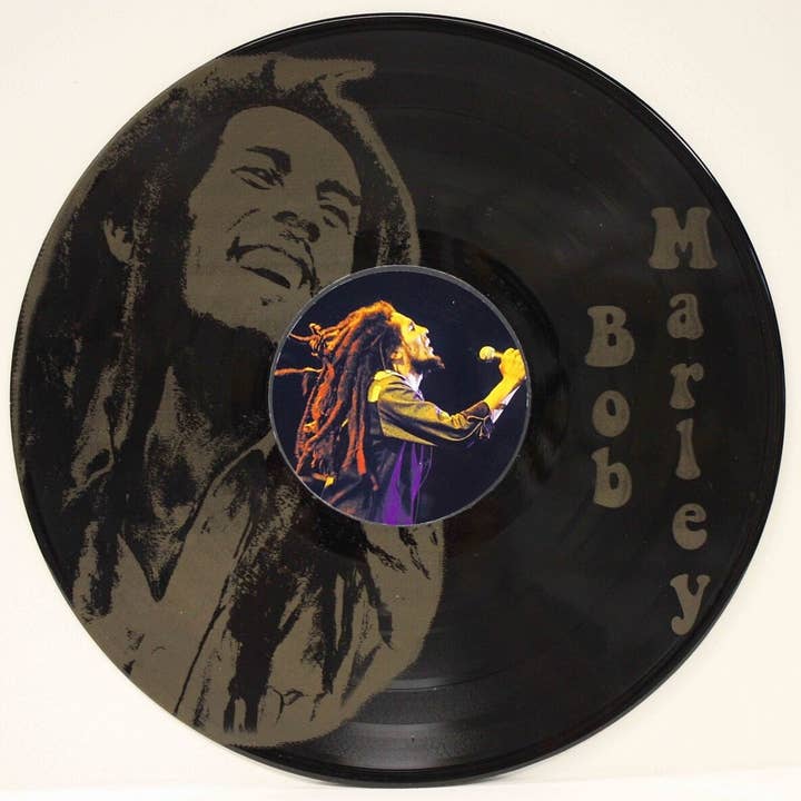 Bob Marley 4 12 Inch Black Vinyl Lp Laser Etched Wall Art. for wholesale by Gold Record Outlet