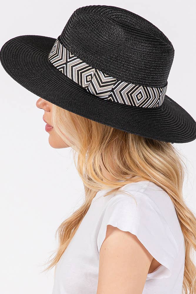 Hana - Wholesale Straw Hat - Women's - Aztec Tribal Pattern Band Straw Summer Sun Hat15