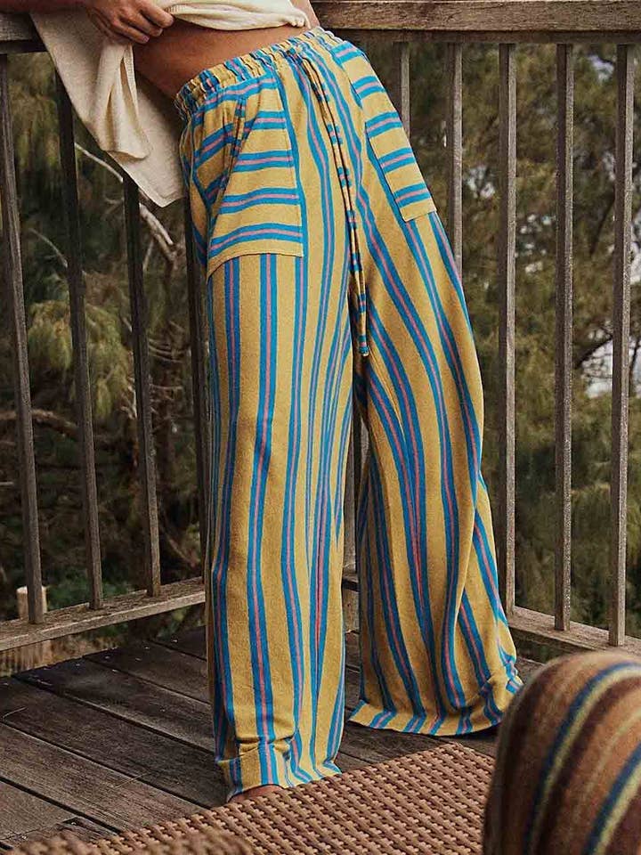 Pantaloni a Gamba Larga a Blocchi di Colore con Coulisse a Righe DP25F548 per la vendita all'ingrosso da parte di Dipped Shop