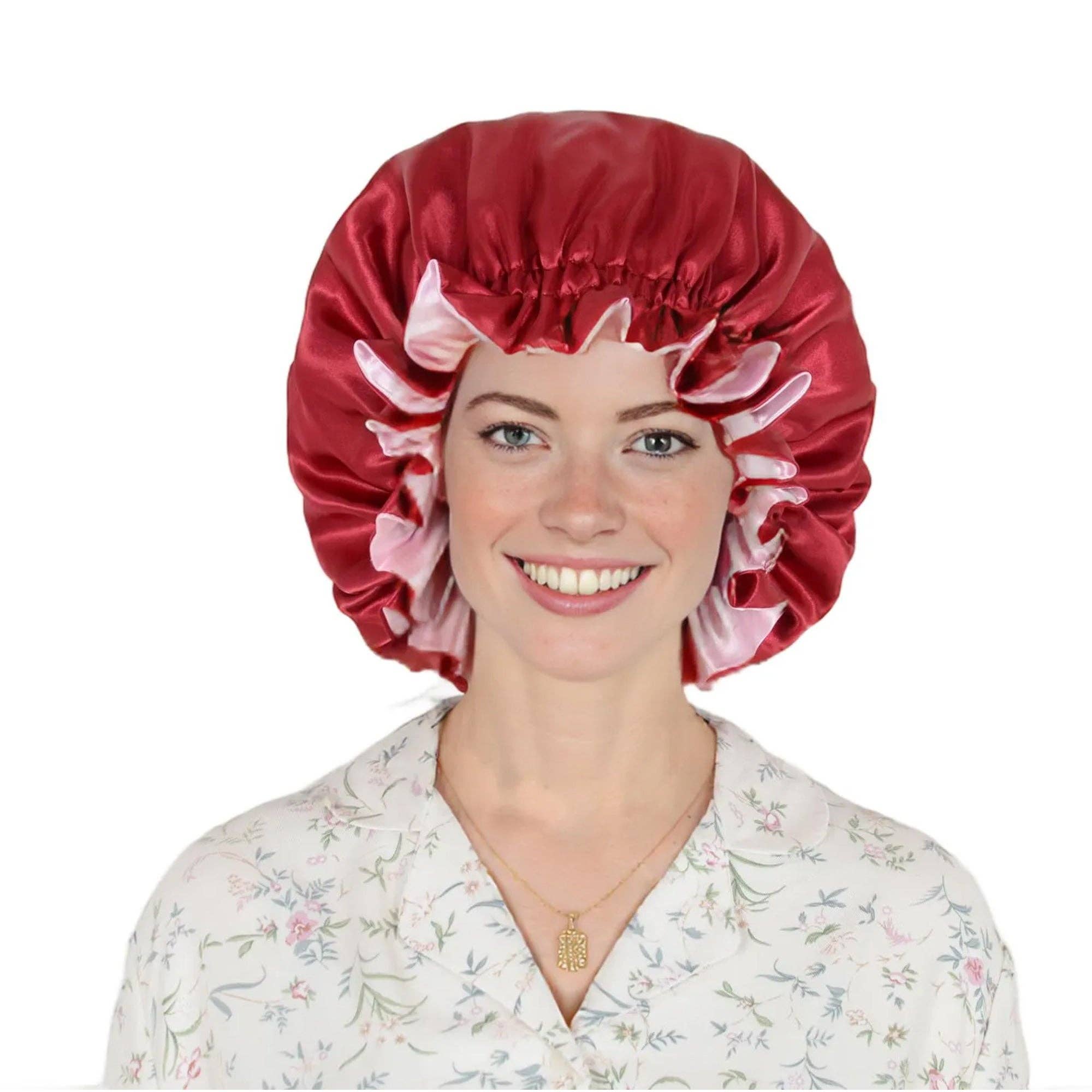 AK Brand – Engroshandel Nathue – til kvinder – Satin sovekalot med dobbelt lag og flæsekantet silkehat9