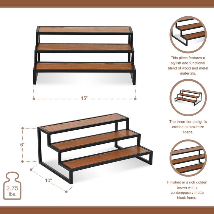 Cheungs Home Decor - Wholesale Display Shelf - Brio Wood and Metal Tiered Table Shelf2