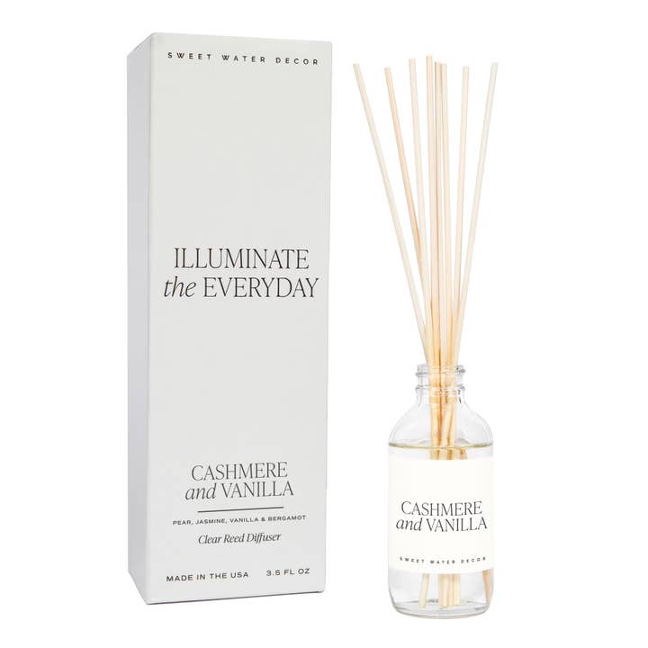 Sweet Water Decor - Wholesale Reed Diffuser - Cashmere and Vanilla Clear Reed Diffuser- Gifts, Home Decor