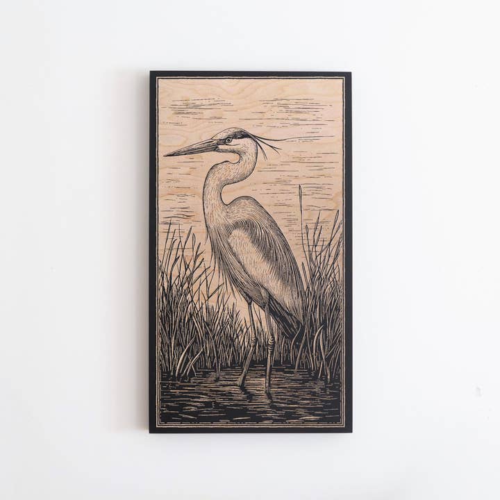 Benoit's Design Co. - Wholesale Wall Sign - Great Blue Heron Engraved Illustration1